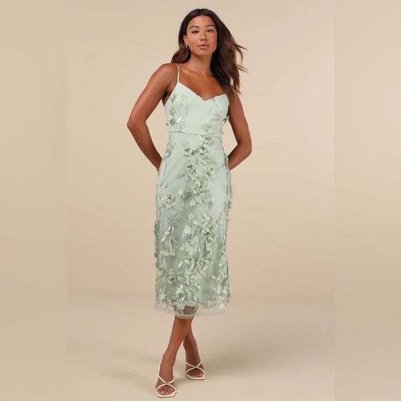 Lulus Dresses & Skirts - Sage Green 3D Floral Embroidered Midi Dress